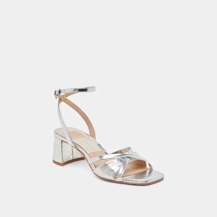 Dolce Vita Blakly Heels Silver Distressed Leather Women Heels
