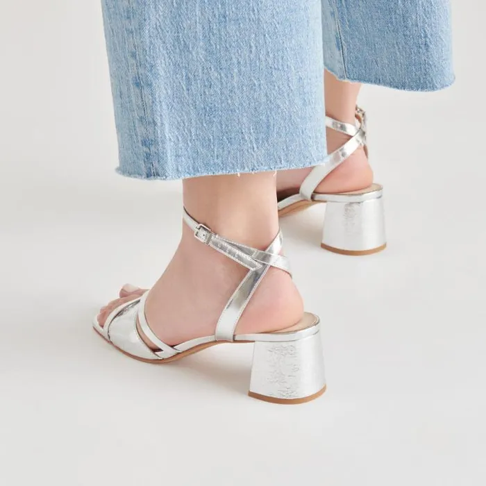 Dolce Vita Blakly Heels Silver Distressed Leather Women Heels