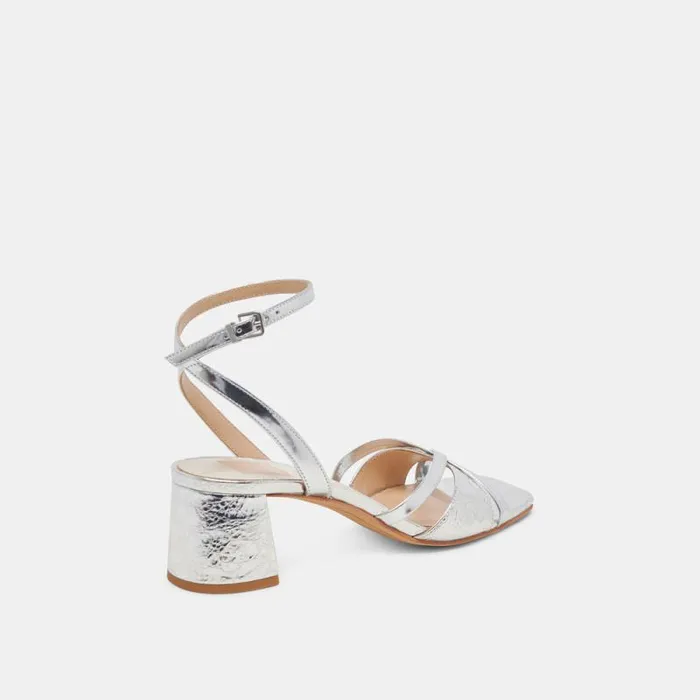 Dolce Vita Blakly Heels Silver Distressed Leather Women Heels