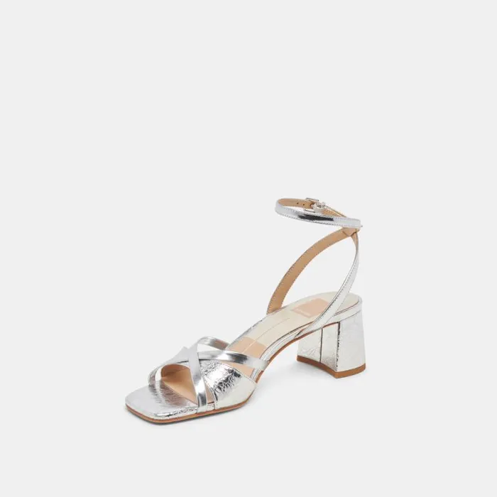 Dolce Vita Blakly Heels Silver Distressed Leather Women Heels