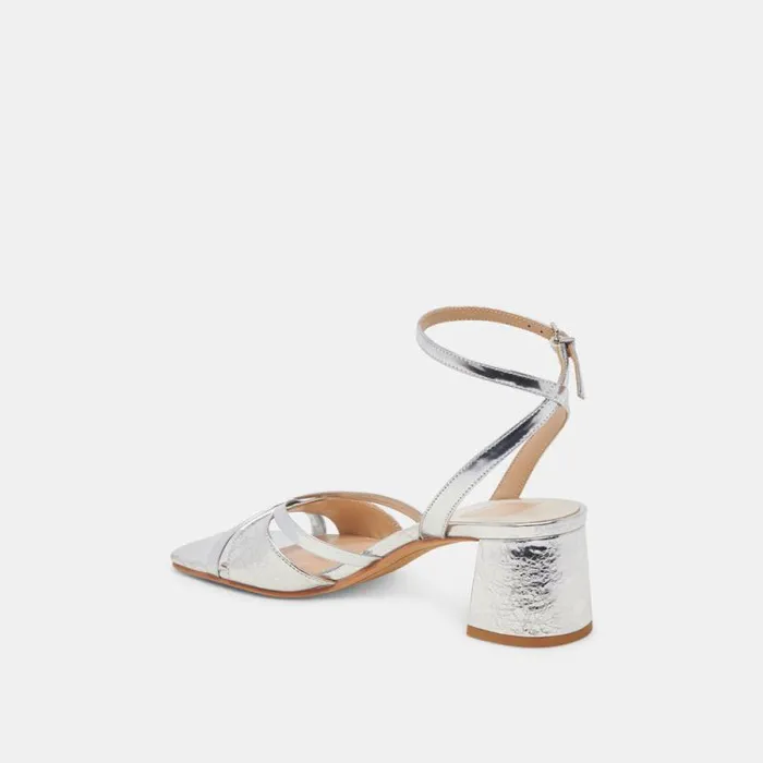 Dolce Vita Blakly Heels Silver Distressed Leather Women Heels