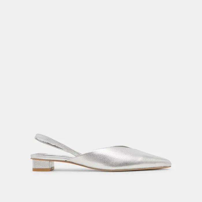 Dolce Vita Byanca Flats Silver Distressed Leather Women Mules and Clogs