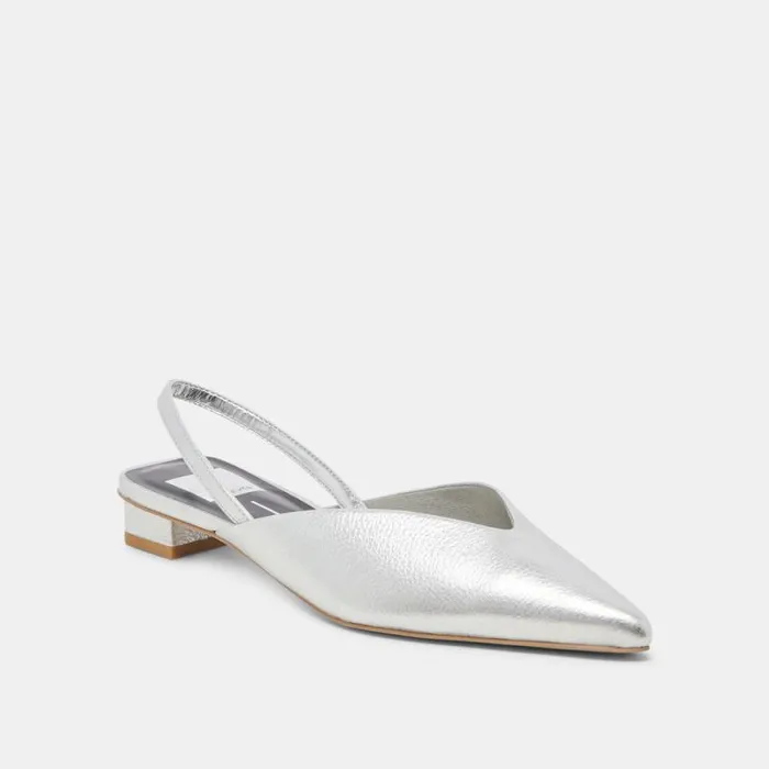 Dolce Vita Byanca Flats Silver Distressed Leather Women Mules and Clogs