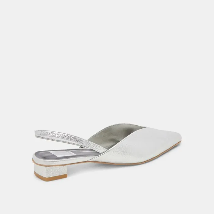 Dolce Vita Byanca Flats Silver Distressed Leather Women Mules and Clogs