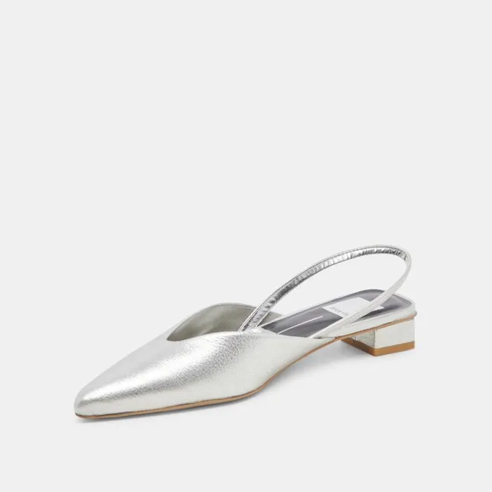 Dolce Vita Byanca Flats Silver Distressed Leather Women Mules and Clogs