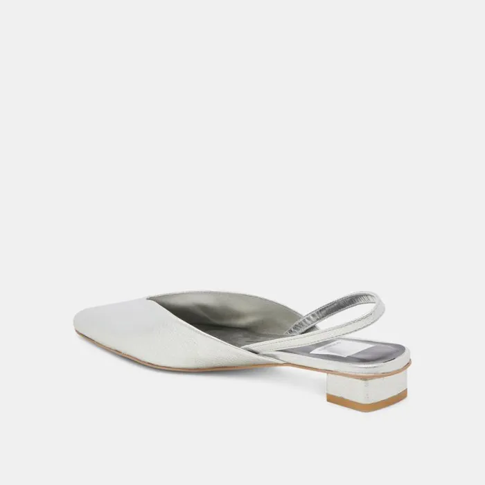 Dolce Vita Byanca Flats Silver Distressed Leather Women Mules and Clogs