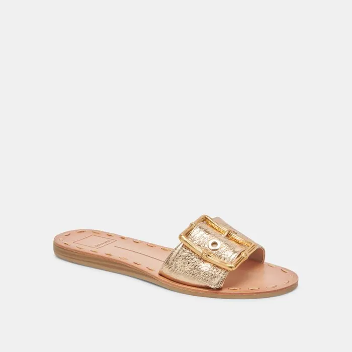 Dolce Vita Dasa Sandals Gold Crackled Leather Women Sandals