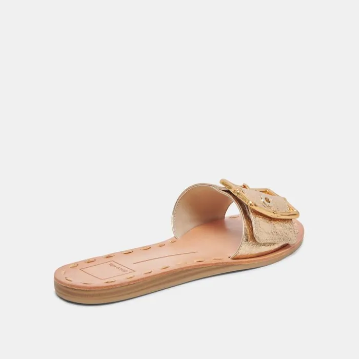 Dolce Vita Dasa Sandals Gold Crackled Leather Women Sandals