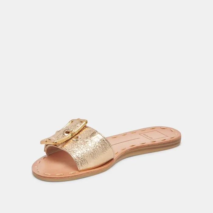 Dolce Vita Dasa Sandals Gold Crackled Leather Women Sandals