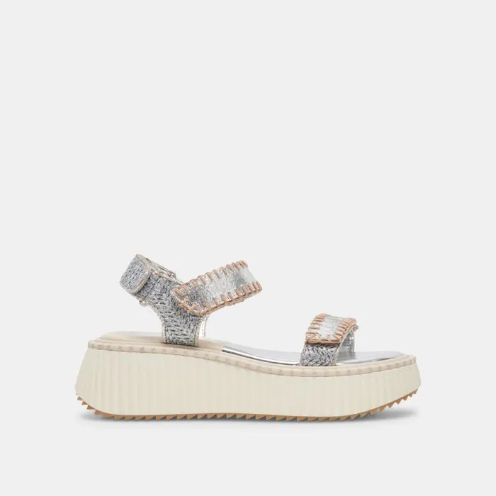 Dolce Vita Debra Sandals Silver Distressed Leather Women Sandals