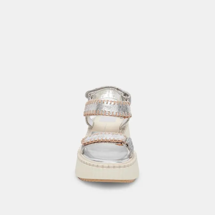 Dolce Vita Debra Sandals Silver Distressed Leather Women Sandals