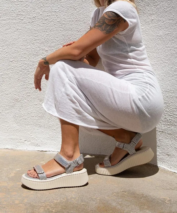 Dolce Vita Debra Sandals Silver Distressed Leather Women Sandals