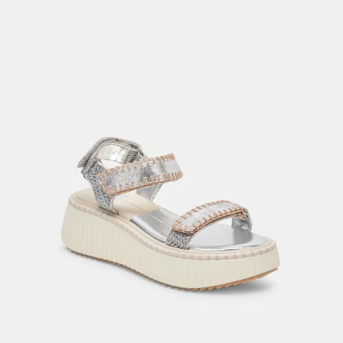 Dolce Vita Debra Sandals Silver Distressed Leather Women Sandals