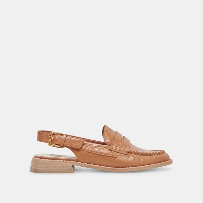 Dolce Vita Hardi Loafers Tan Crinkle Patent Women Flats and Loafers