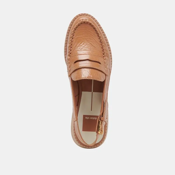 Dolce Vita Hardi Loafers Tan Crinkle Patent Women Flats and Loafers