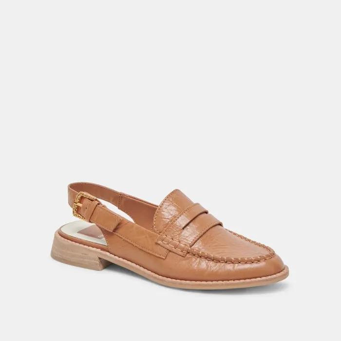 Dolce Vita Hardi Loafers Tan Crinkle Patent Women Flats and Loafers