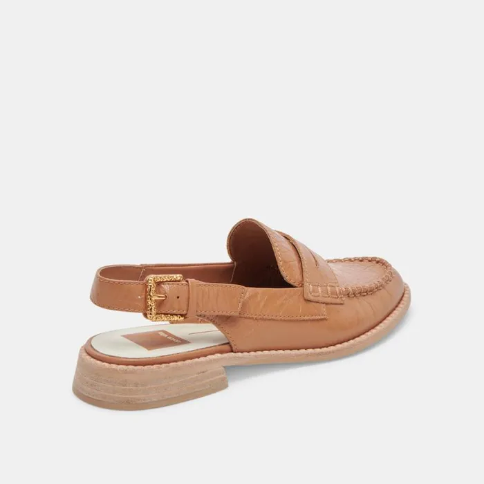 Dolce Vita Hardi Loafers Tan Crinkle Patent Women Flats and Loafers