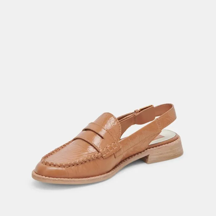 Dolce Vita Hardi Loafers Tan Crinkle Patent Women Flats and Loafers