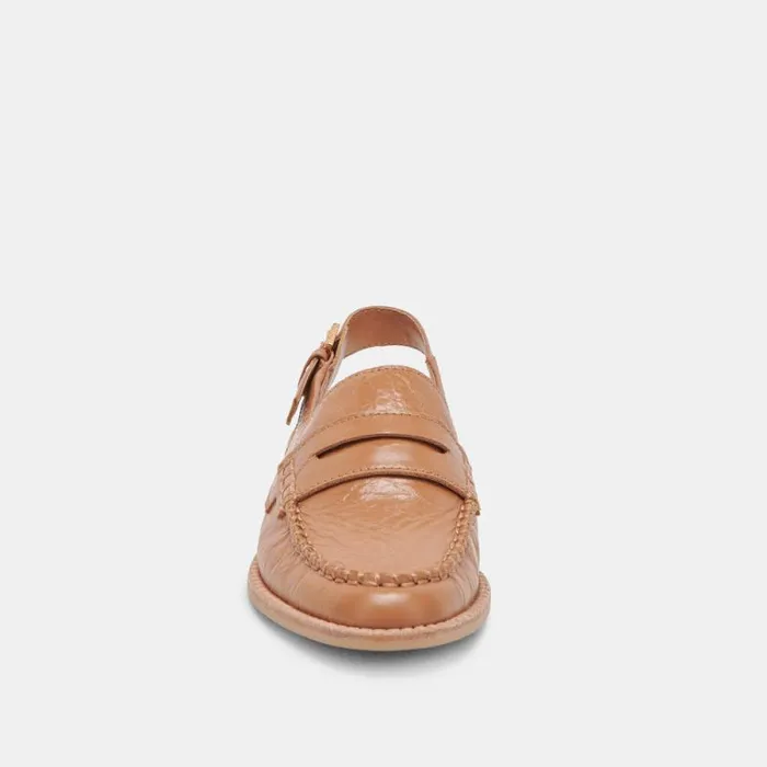 Dolce Vita Hardi Loafers Tan Crinkle Patent Women Flats and Loafers