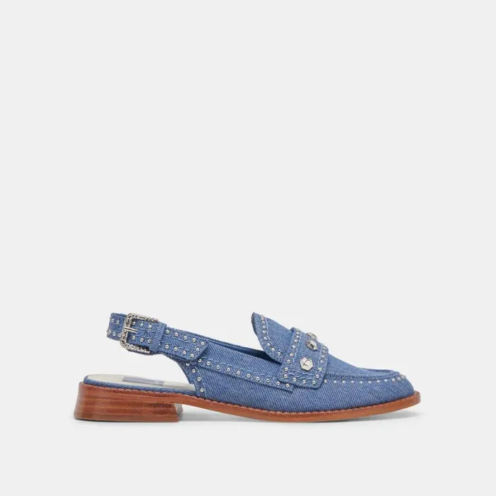 Dolce Vita Hardi Stud Loafers Blue Denim Women Flats and Loafers