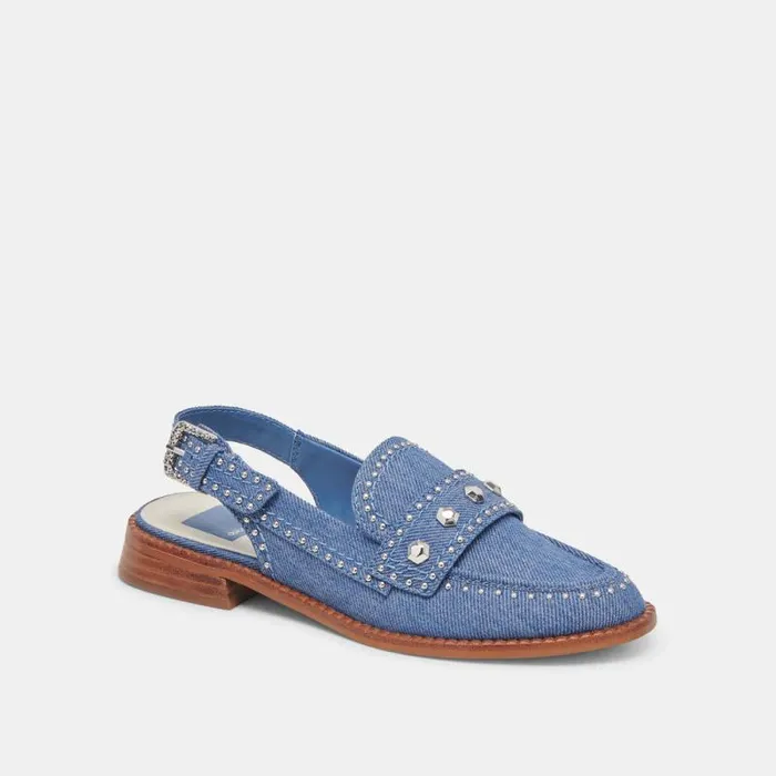 Dolce Vita Hardi Stud Loafers Blue Denim Women Flats and Loafers