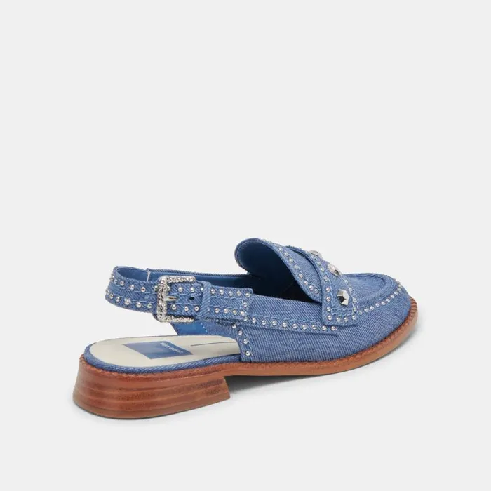 Dolce Vita Hardi Stud Loafers Blue Denim Women Flats and Loafers