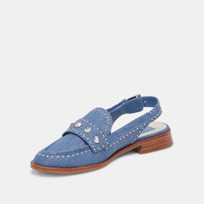 Dolce Vita Hardi Stud Loafers Blue Denim Women Flats and Loafers