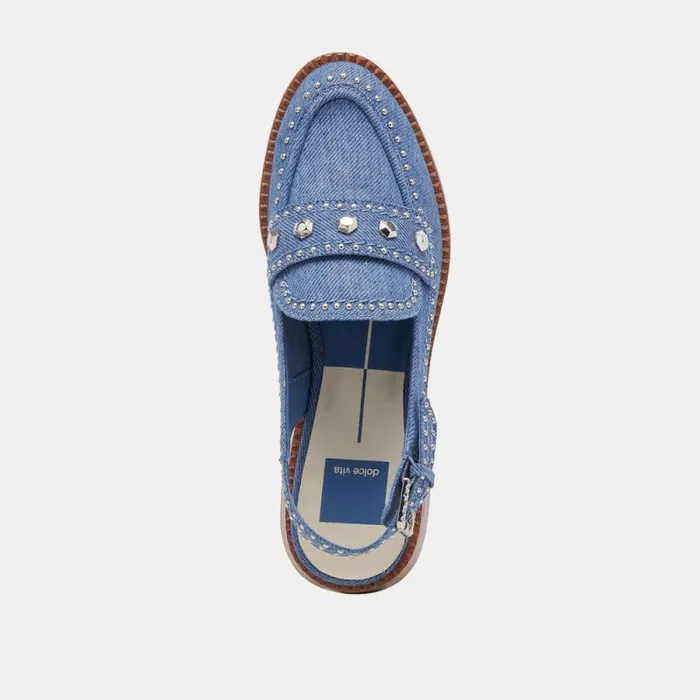 Dolce Vita Hardi Stud Loafers Blue Denim Women Flats and Loafers