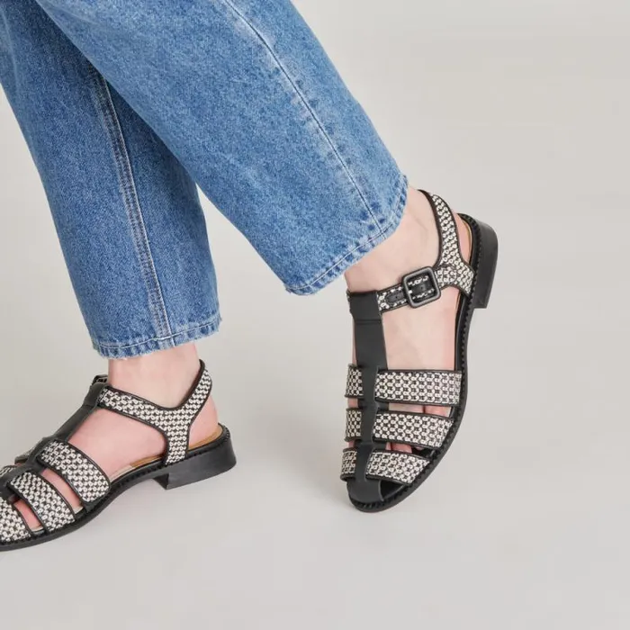 Dolce Vita Holis Sandals Black Multi Raffia Women Sandals