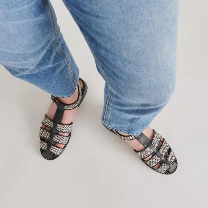 Dolce Vita Holis Sandals Black Multi Raffia Women Sandals