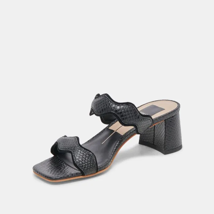 Dolce Vita Ilva Mid Heels Onyx Embossed Leather Women Heels