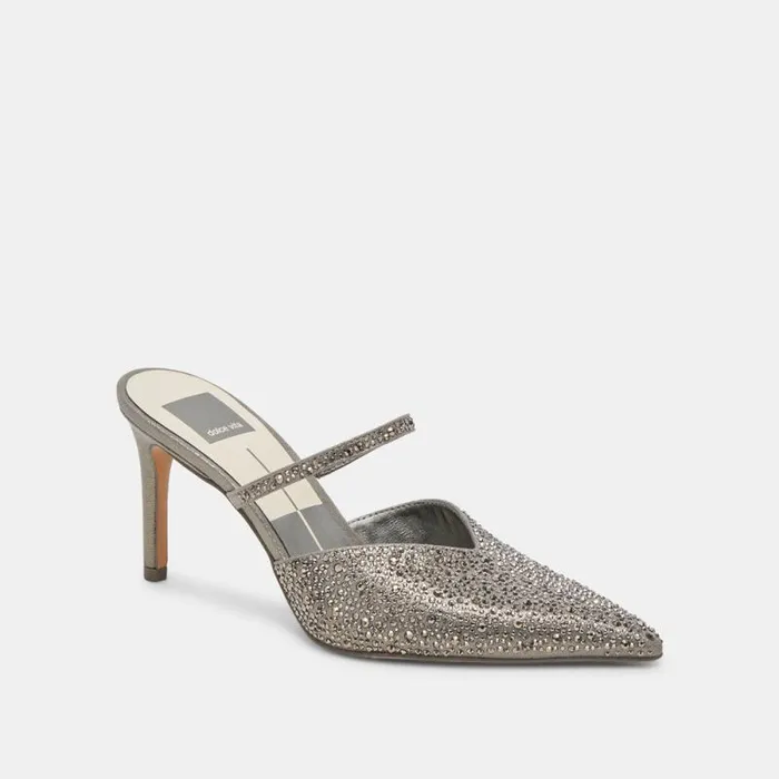 Dolce Vita Kanika Crystal Heels Gunmetal Fabric Women Heels