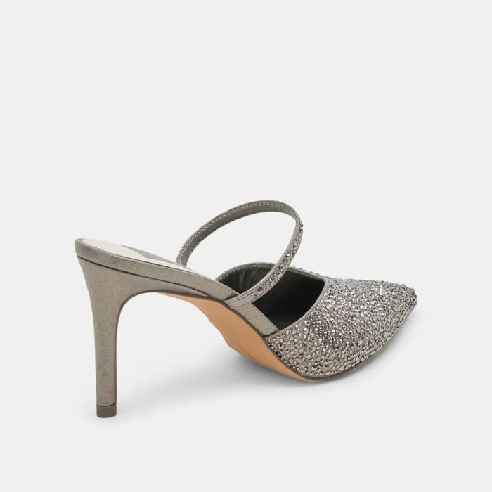 Dolce Vita Kanika Crystal Heels Gunmetal Fabric Women Heels