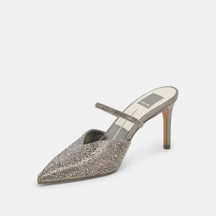 Dolce Vita Kanika Crystal Heels Gunmetal Fabric Women Heels