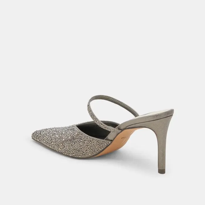 Dolce Vita Kanika Crystal Heels Gunmetal Fabric Women Heels