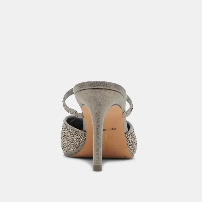 Dolce Vita Kanika Crystal Heels Gunmetal Fabric Women Heels