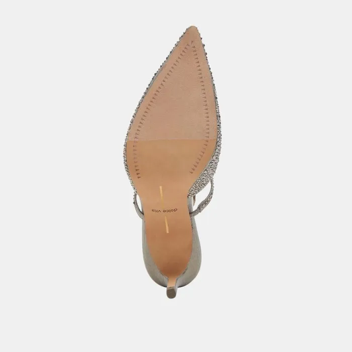 Dolce Vita Kanika Crystal Heels Gunmetal Fabric Women Heels