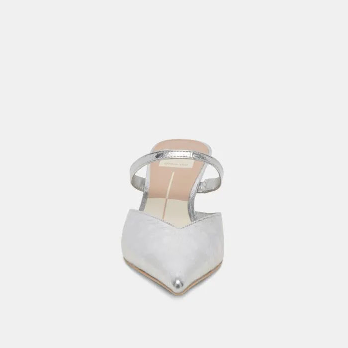 Dolce Vita Kanika Mid Heels Silver Distressed Leather Women Mules and Clogs