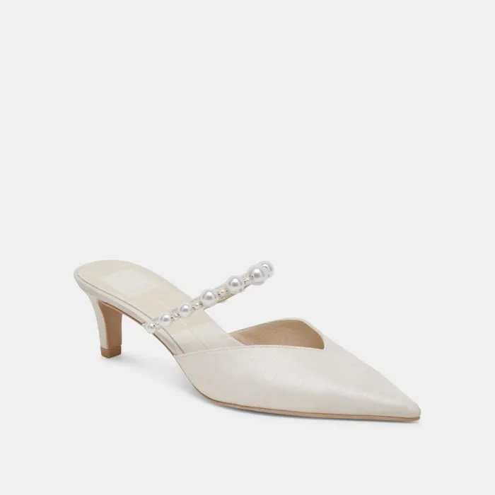 Dolce Vita Kanika Pearl Mid Heels Vanilla Pearls Women Mules and Clogs