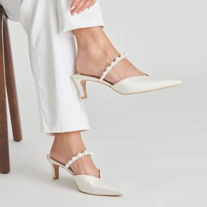 Dolce Vita Kanika Pearl Mid Heels Vanilla Pearls Women Mules and Clogs