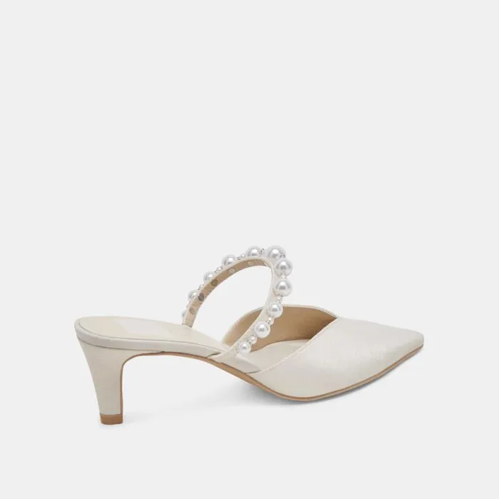 Dolce Vita Kanika Pearl Mid Heels Vanilla Pearls Women Mules and Clogs