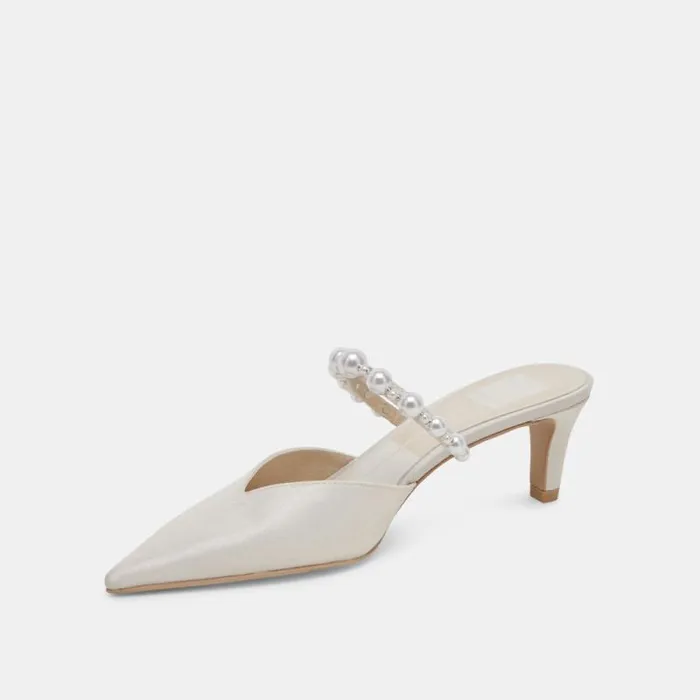 Dolce Vita Kanika Pearl Mid Heels Vanilla Pearls Women Mules and Clogs
