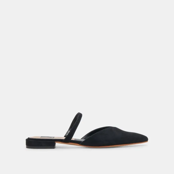 Dolce Vita Kanika Wide Flats Onyx Suede Women Mules and Clogs