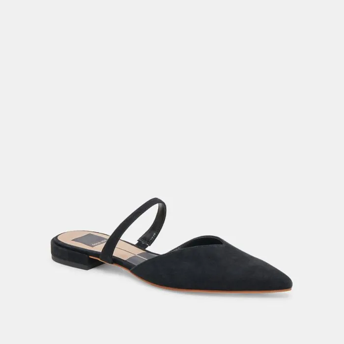 Dolce Vita Kanika Wide Flats Onyx Suede Women Mules and Clogs