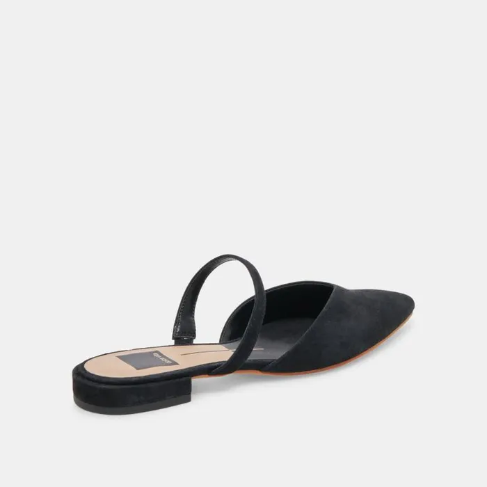 Dolce Vita Kanika Wide Flats Onyx Suede Women Mules and Clogs