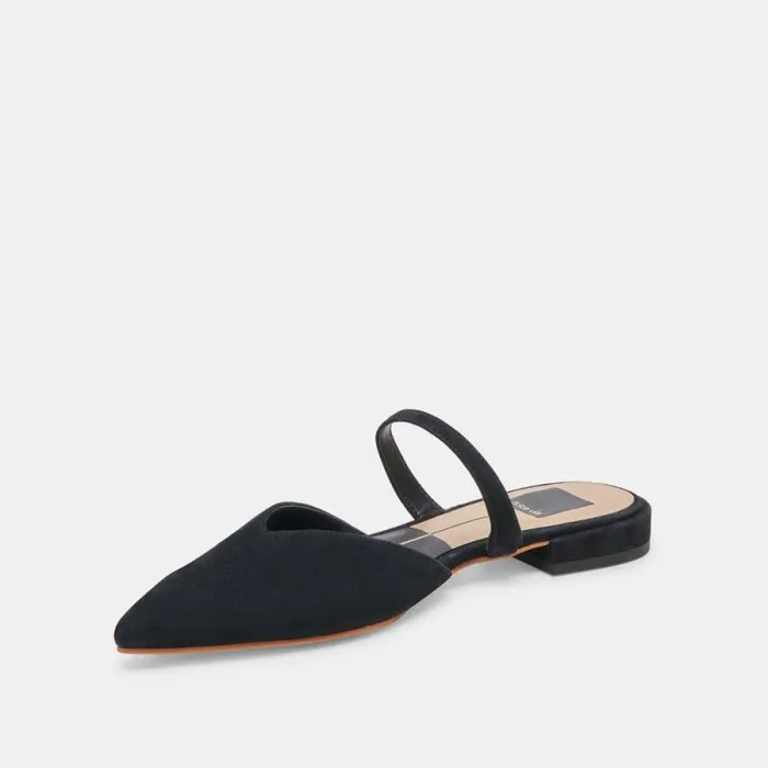 Dolce Vita Kanika Wide Flats Onyx Suede Women Mules and Clogs
