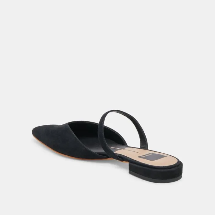 Dolce Vita Kanika Wide Flats Onyx Suede Women Mules and Clogs
