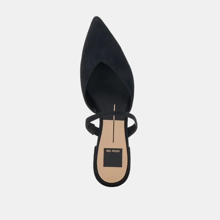 Dolce Vita Kanika Wide Flats Onyx Suede Women Mules and Clogs