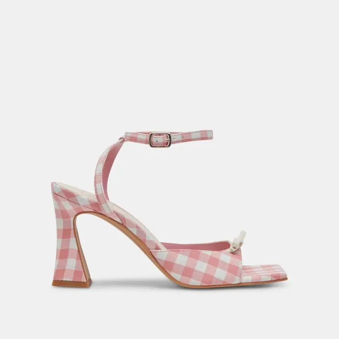 Dolce Vita Loise Heels White Pink Gingham Women Heels