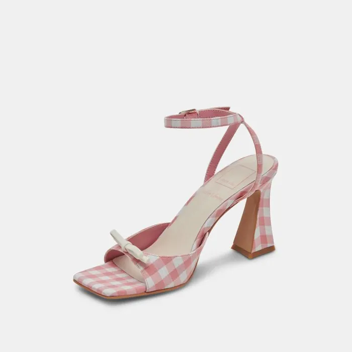 Dolce Vita Loise Heels White Pink Gingham Women Heels